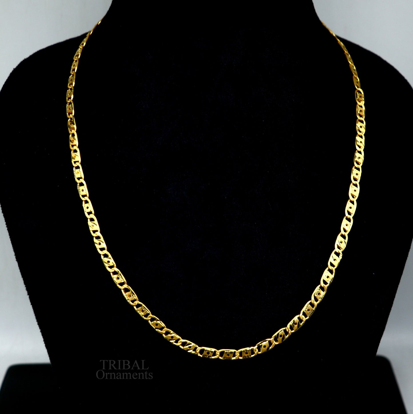 22K yellow gold handmade Nawabi chain necklace with royal diamond-cut design, 5mm unisex chain, hallmarked 916 jewelry.