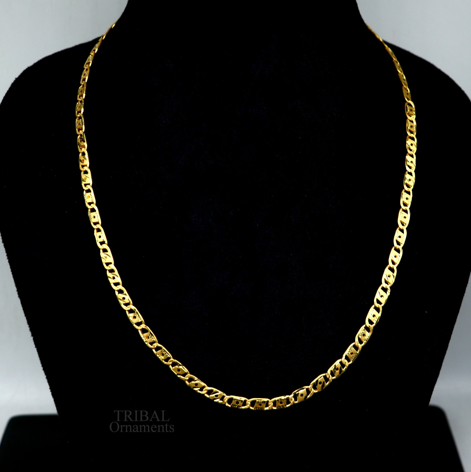 22K yellow gold handmade Nawabi chain necklace with royal diamond-cut design, 5mm unisex chain, hallmarked 916 jewelry.