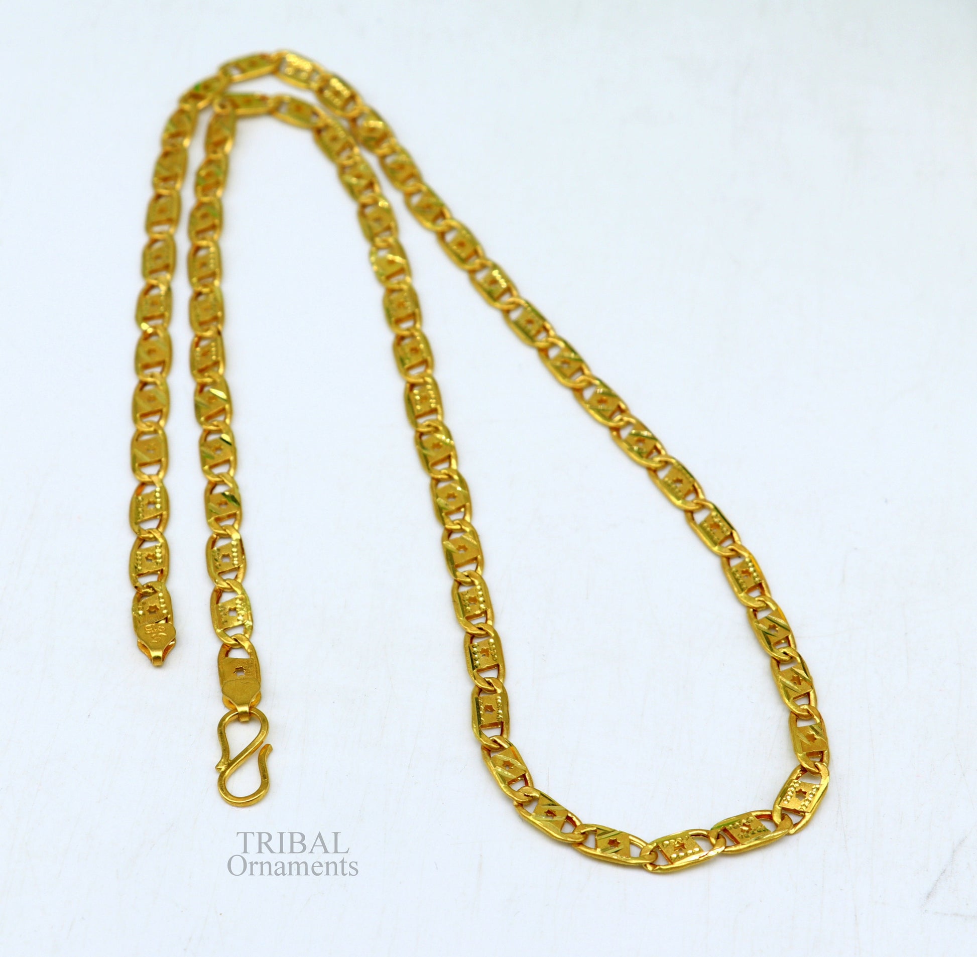 22K yellow gold handmade Nawabi chain necklace with diamond-cut design, 5mm unisex style, hallmarked 916, ideal for wedding or gifting