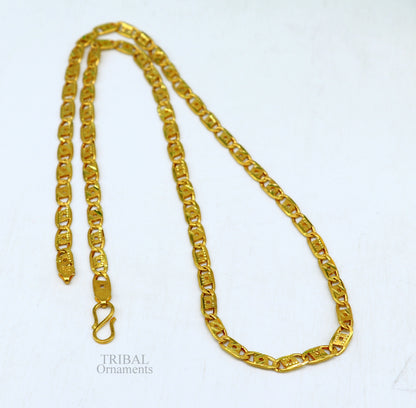 22K yellow gold handmade Nawabi chain necklace with diamond-cut design, 5mm unisex style, hallmarked 916, ideal for wedding or gifting