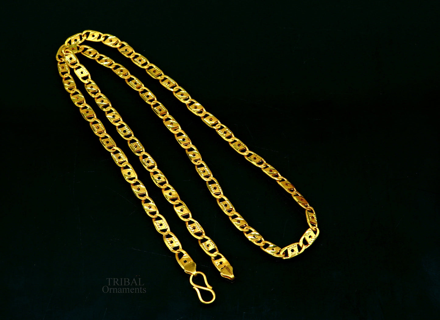 22K yellow gold handmade Nawabi chain necklace with diamond-cut design, 5mm unisex style, hallmarked 916, ideal for wedding or gifting.