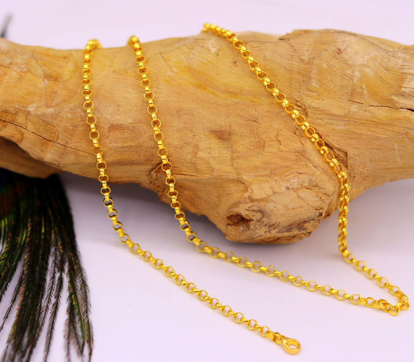 22K yellow gold handmade Rolo link chain necklace by TRIBAL ORNAMENTS, solid gold, hallmarked 916, ideal gift jewelry