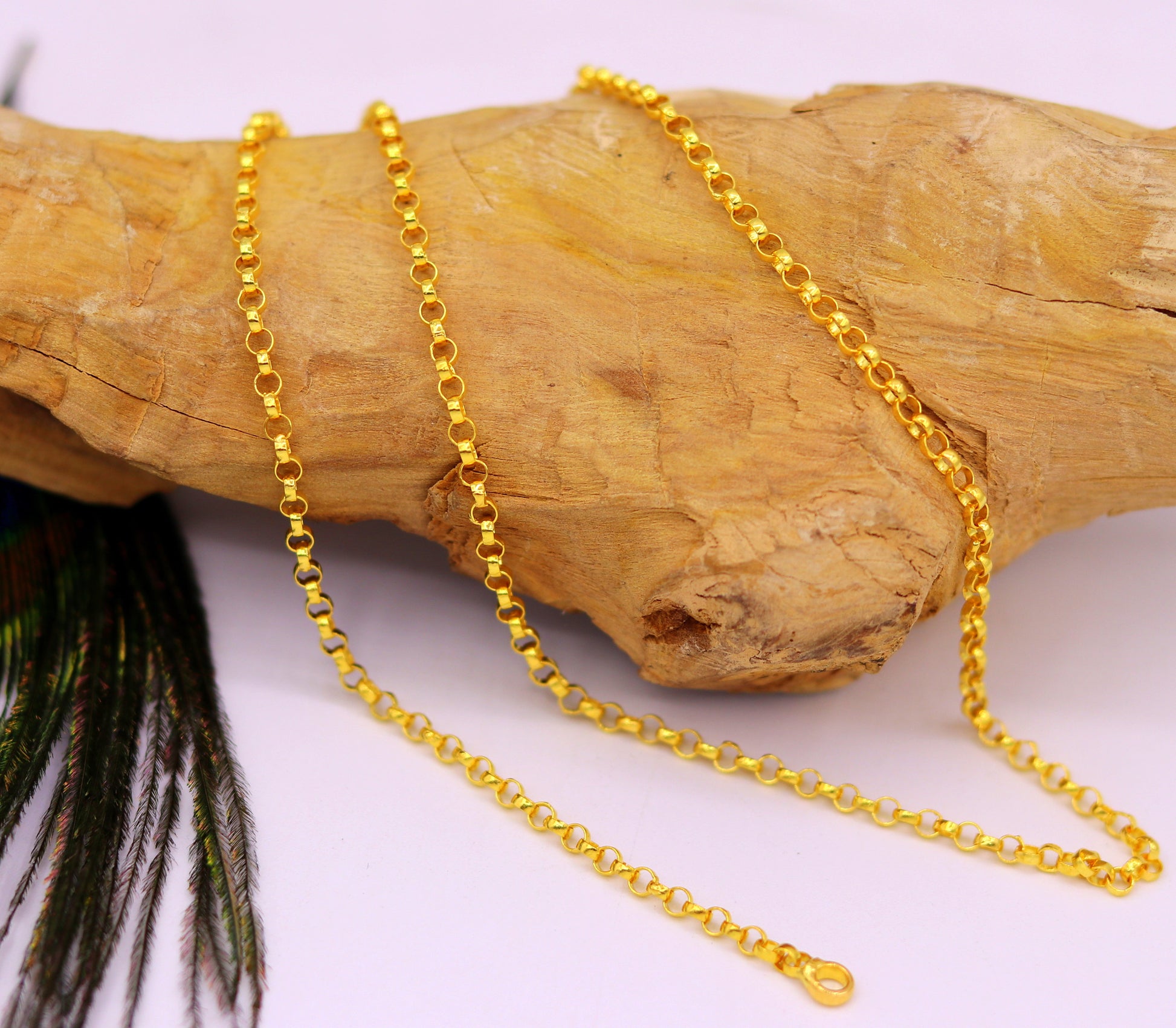 22K yellow gold handmade Rolo link chain necklace by TRIBAL ORNAMENTS, solid gold, hallmarked 916, ideal gift jewelry
