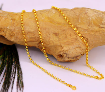 22K yellow gold handmade Rolo link chain necklace by TRIBAL ORNAMENTS, solid gold, hallmarked 916, ideal gift jewelry