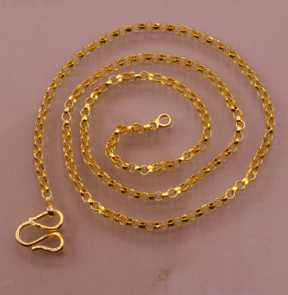 22K yellow gold handmade Rolo link chain necklace by TRIBAL ORNAMENTS, solid gold with certified 916 hallmark and elegant design
