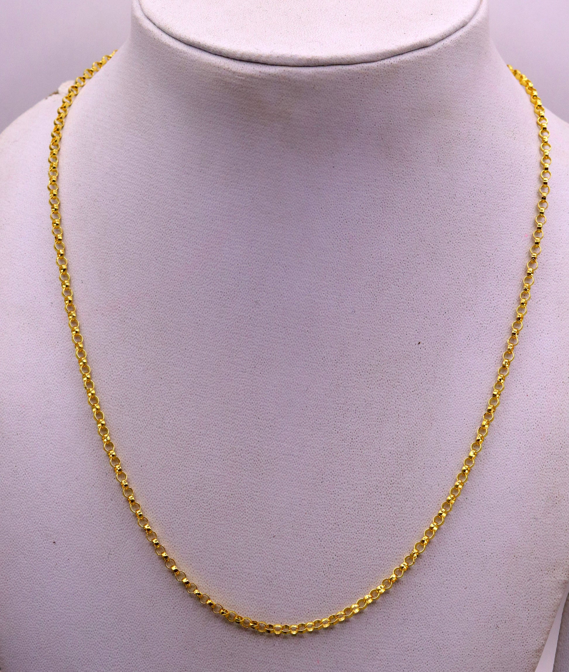 22K yellow gold handmade Rolo link chain necklace by TRIBAL ORNAMENTS, solid gold with hallmarked certification, gift jewelry style