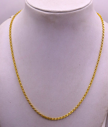 22K yellow gold handmade Rolo link chain necklace by TRIBAL ORNAMENTS, solid gold with hallmarked certification, gift jewelry style