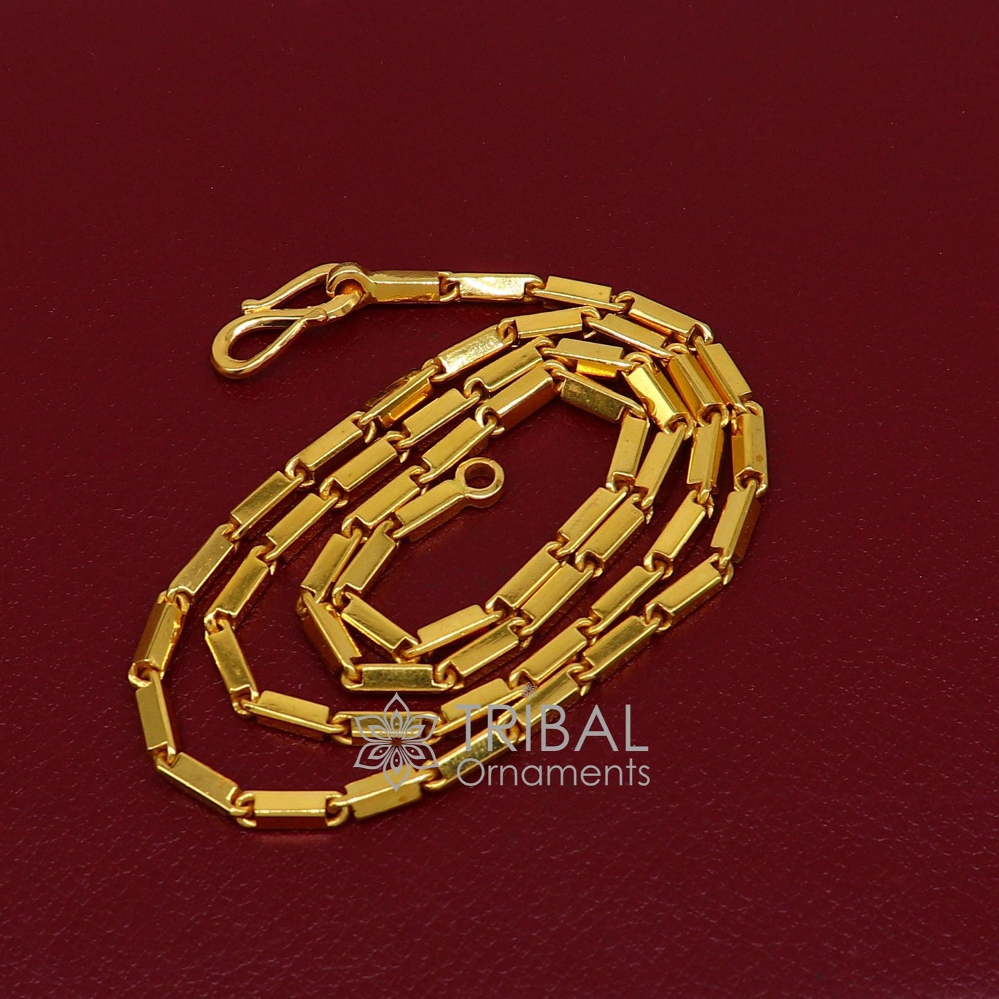 22k yellow gold handmade solid Baht bar chain necklace, 3mm heavy men's gold chain, traditional jewelry by TRIBAL ORNAMENTS