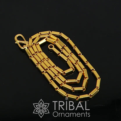 22k yellow gold handmade solid Baht chain necklace, 3mm heavy men's gold chain with hallmarked traditional jewelry design.