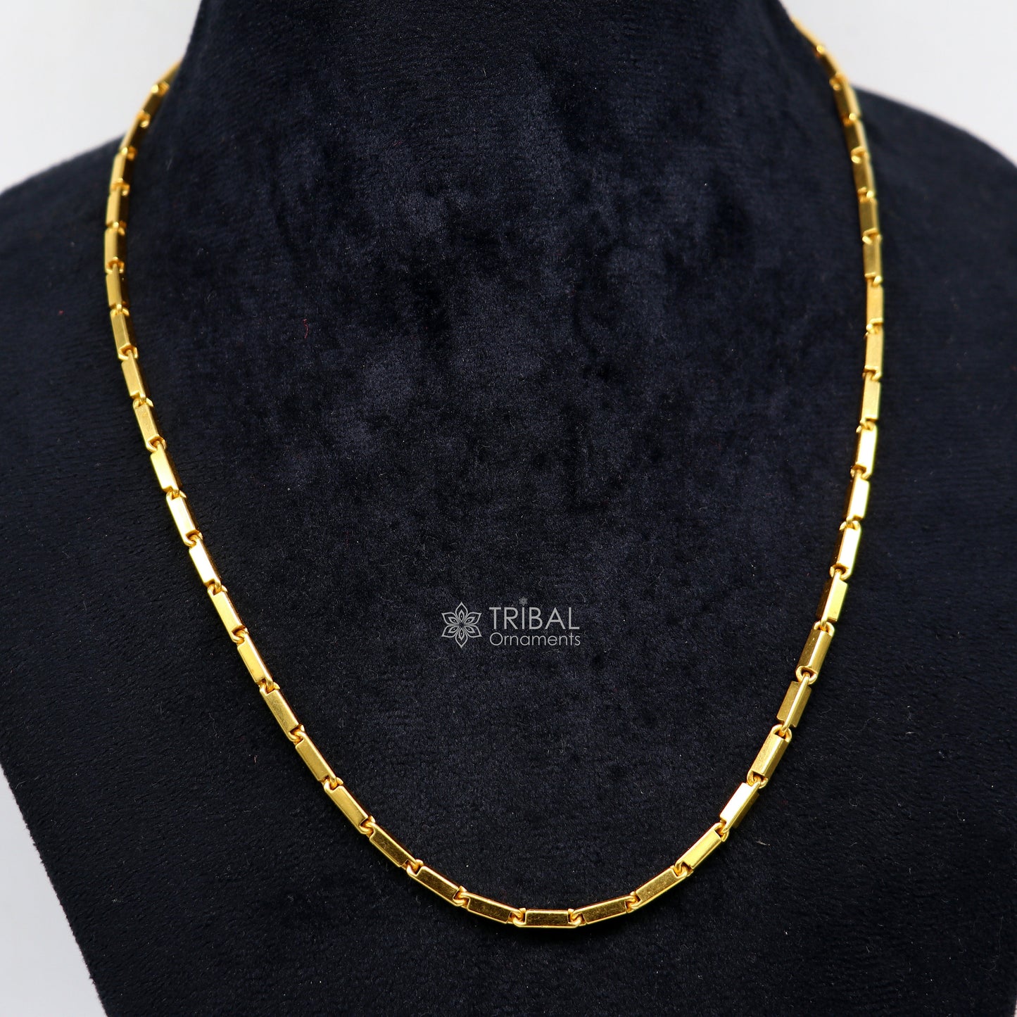 22k yellow gold handmade solid Baht bar chain necklace, 3mm heavy men's gold chain, hallmarked traditional jewelry by TRIBAL ORNAMENTS.