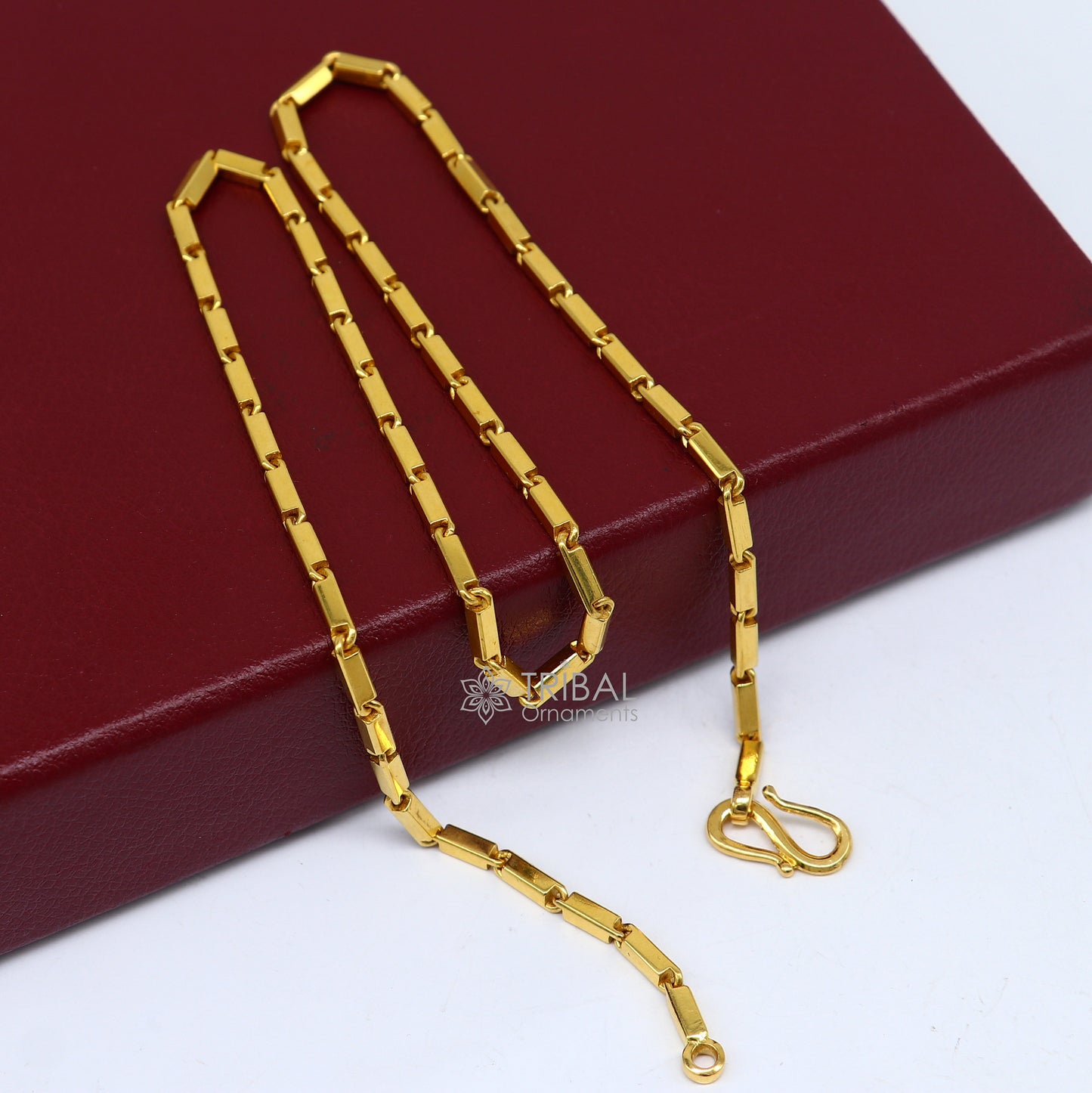 22k yellow gold handmade solid Baht chain necklace, 3mm heavy men's gold chain, hallmarked traditional jewelry by TRIBAL ORNAMENTS.