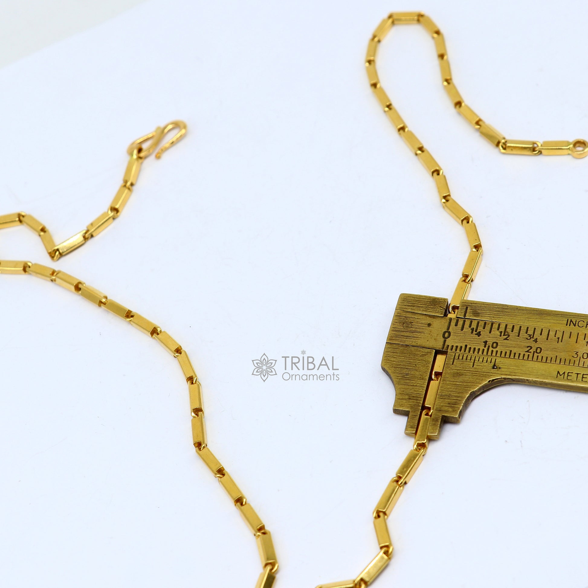 22k yellow gold handmade solid Baht bar chain necklace, 3mm heavy men's gold chain, traditional jewelry by TRIBAL ORNAMENTS.