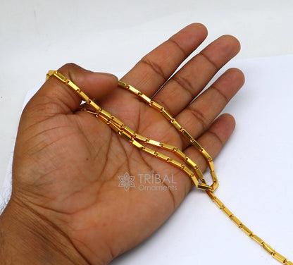22k yellow gold handmade solid Baht bar chain necklace, 3mm heavy men's traditional jewelry by TRIBAL ORNAMENTS.