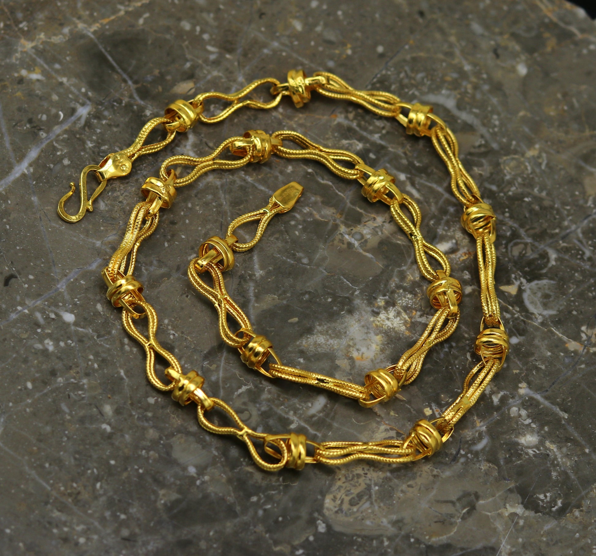 22kt yellow gold handmade customized chain 18" vintage antique design gorgeous necklace personalized gifting jewelry, unisex jewelry ch228 - TRIBAL ORNAMENTS