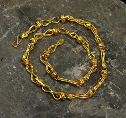 22K yellow gold handmade vintage chain necklace, 6mm unisex jewelry from TRIBAL ORNAMENTS with customized design features.