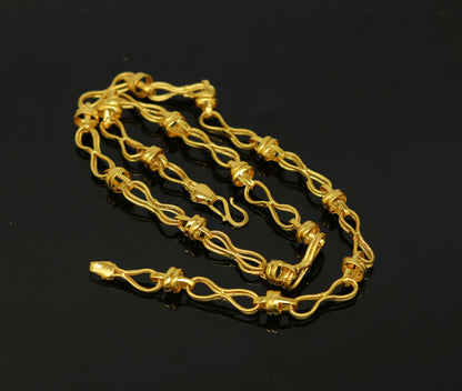22K yellow gold handmade vintage chain necklace, 6mm width, unisex antique jewelry by TRIBAL ORNAMENTS