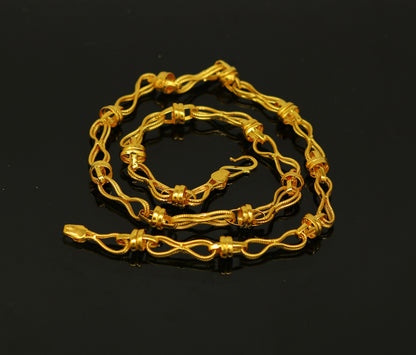 22K yellow gold handmade vintage chain necklace, 6mm unisex design, crafted by TRIBAL ORNAMENTS with detailed antique style.