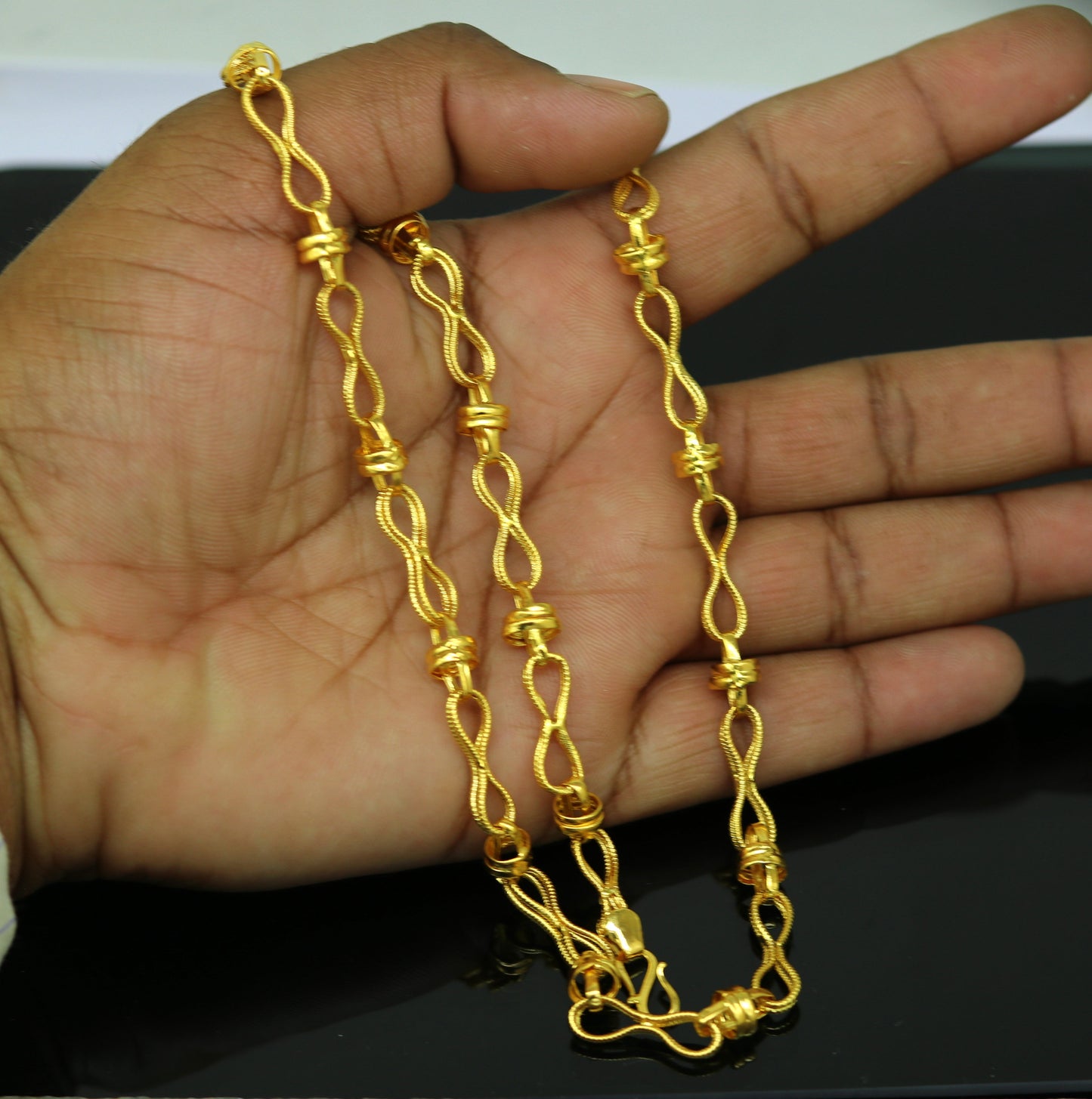 22kt yellow gold handmade customized chain 18" vintage antique design gorgeous necklace personalized gifting jewelry, unisex jewelry ch228 - TRIBAL ORNAMENTS