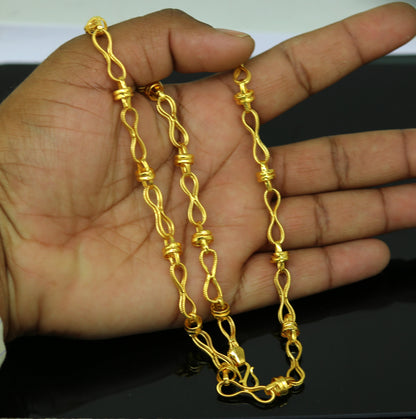 22K yellow gold handmade vintage chain necklace, 6mm wide, unisex design by TRIBAL ORNAMENTS, ideal for gifting or everyday wear.