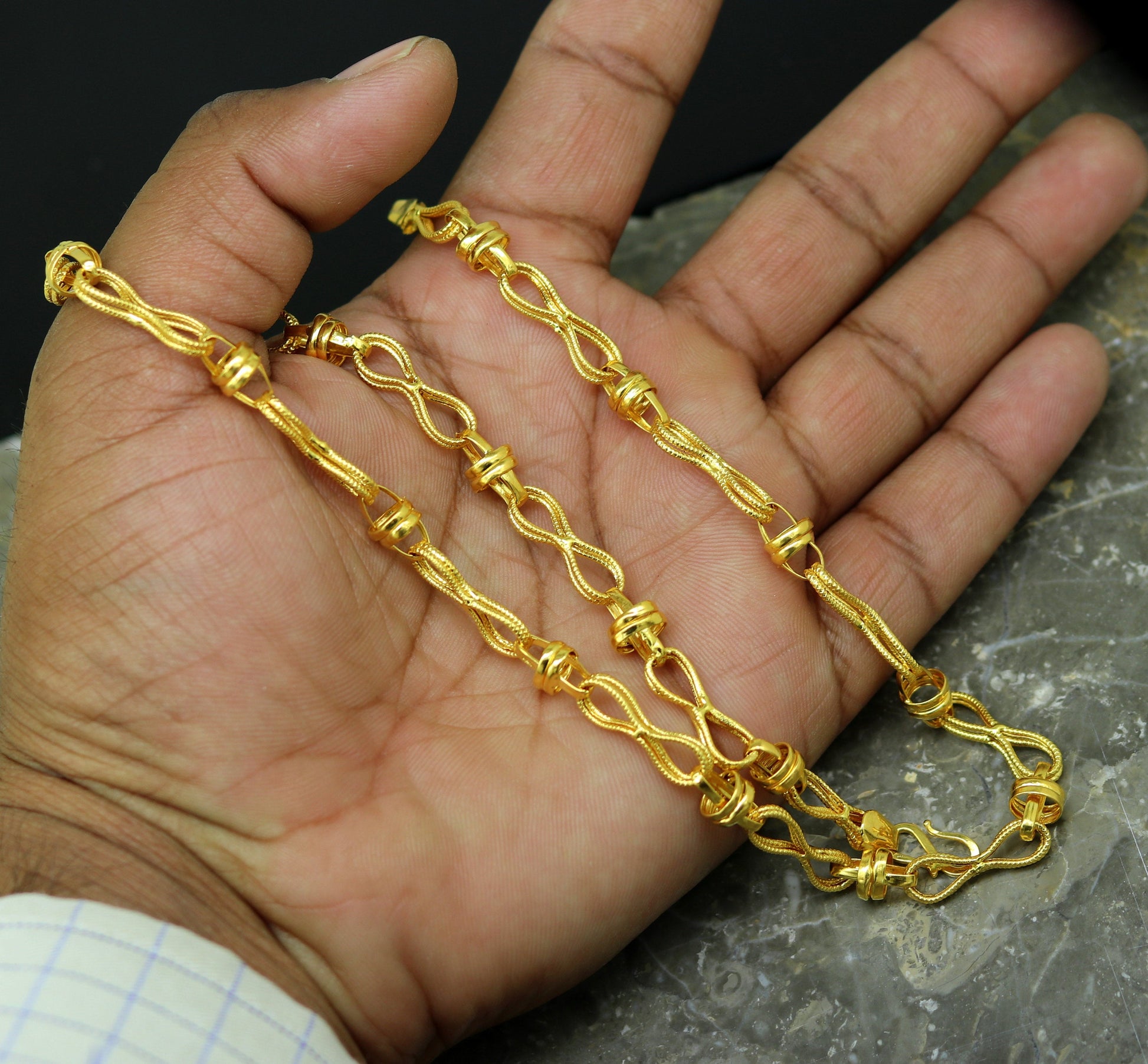 22kt yellow gold handmade customized chain 18" vintage antique design gorgeous necklace personalized gifting jewelry, unisex jewelry ch228 - TRIBAL ORNAMENTS