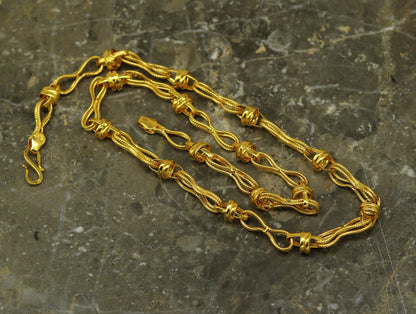 Handmade 22K yellow gold vintage chain necklace with 6mm links, unisex design, crafted by TRIBAL ORNAMENTS.