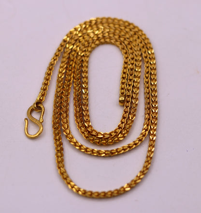 22K yellow gold handmade wheat link chain necklace, 2mm unisex Rolo chain, hallmarked Indian jewelry by TRIBAL ORNAMENTS