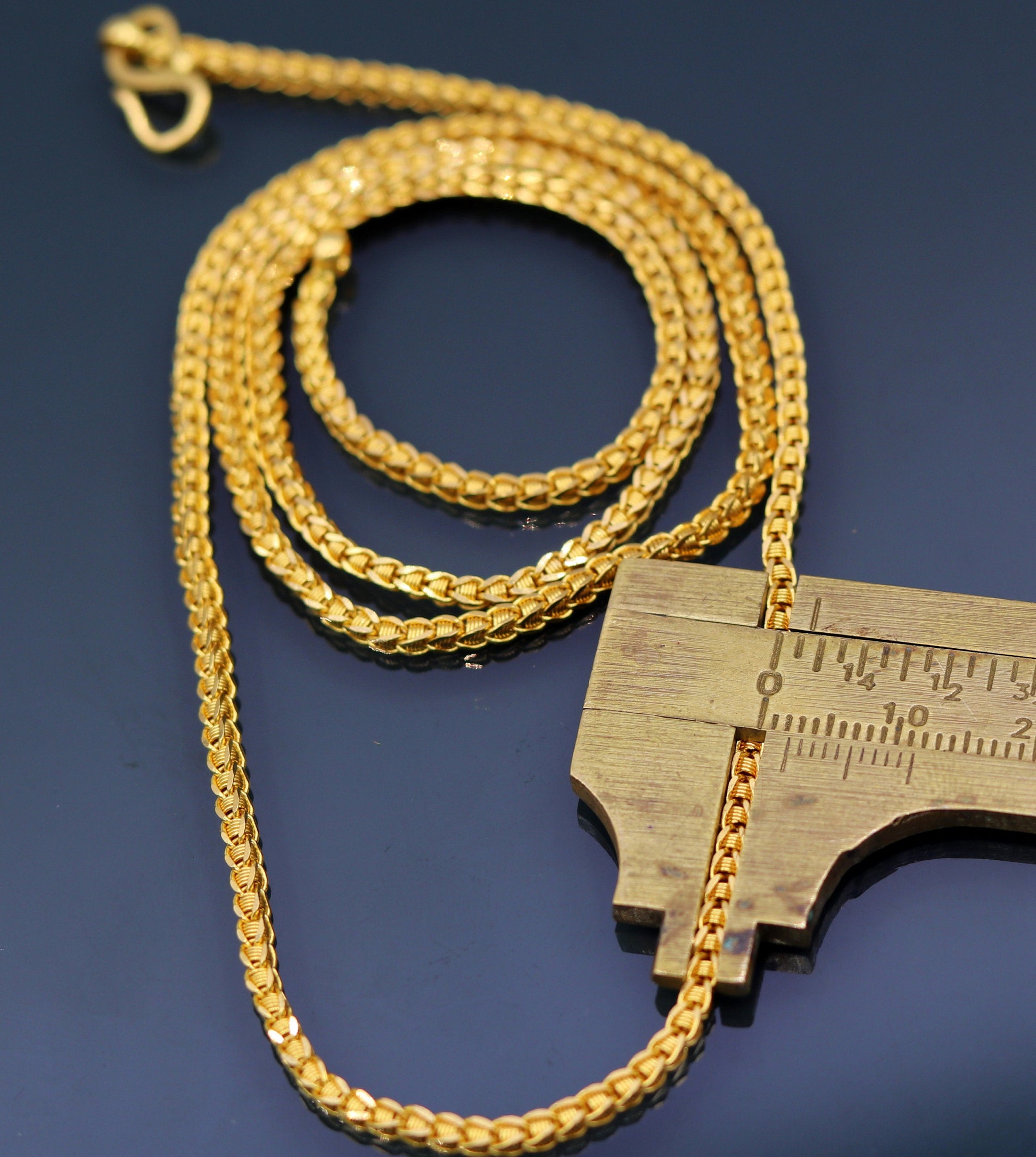 Fabulous 22karat yellow gold handmade amazing wheat link chain necklace unisex long chain gifting collection from india ch217 - TRIBAL ORNAMENTS