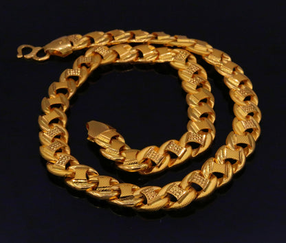 22K yellow gold hollow link chain necklace by Tribal Ornaments, 12mm unisex handmade statement jewelry with flexible design and hallmarked gold.