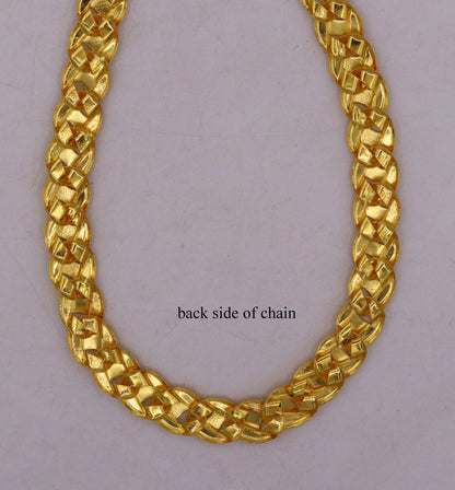 22K yellow gold hollow link chain necklace, handmade 12mm unisex statement jewelry, flexible 916 hallmarked gold chain.