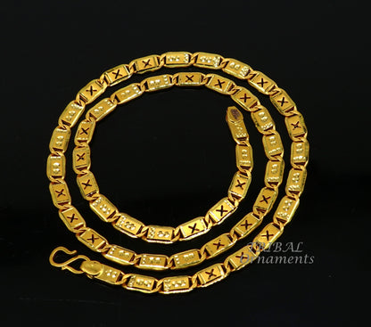 22K yellow gold Nawabi Baht chain necklace for men, handmade royal bar design, hallmarked 916 jewelry from Tribal Ornaments.