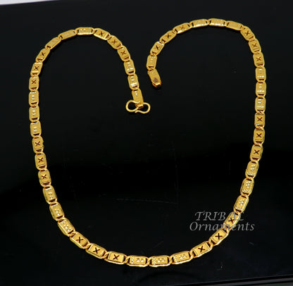 22K yellow gold Nawabi Baht chain necklace for men, handmade royal bar design with 916 hallmarked craftsmanship from India.