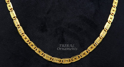 22K yellow gold Nawabi Baht chain necklace for men, handmade royal bar design, hallmarked 916 jewelry from TRIBAL ORNAMENTS.