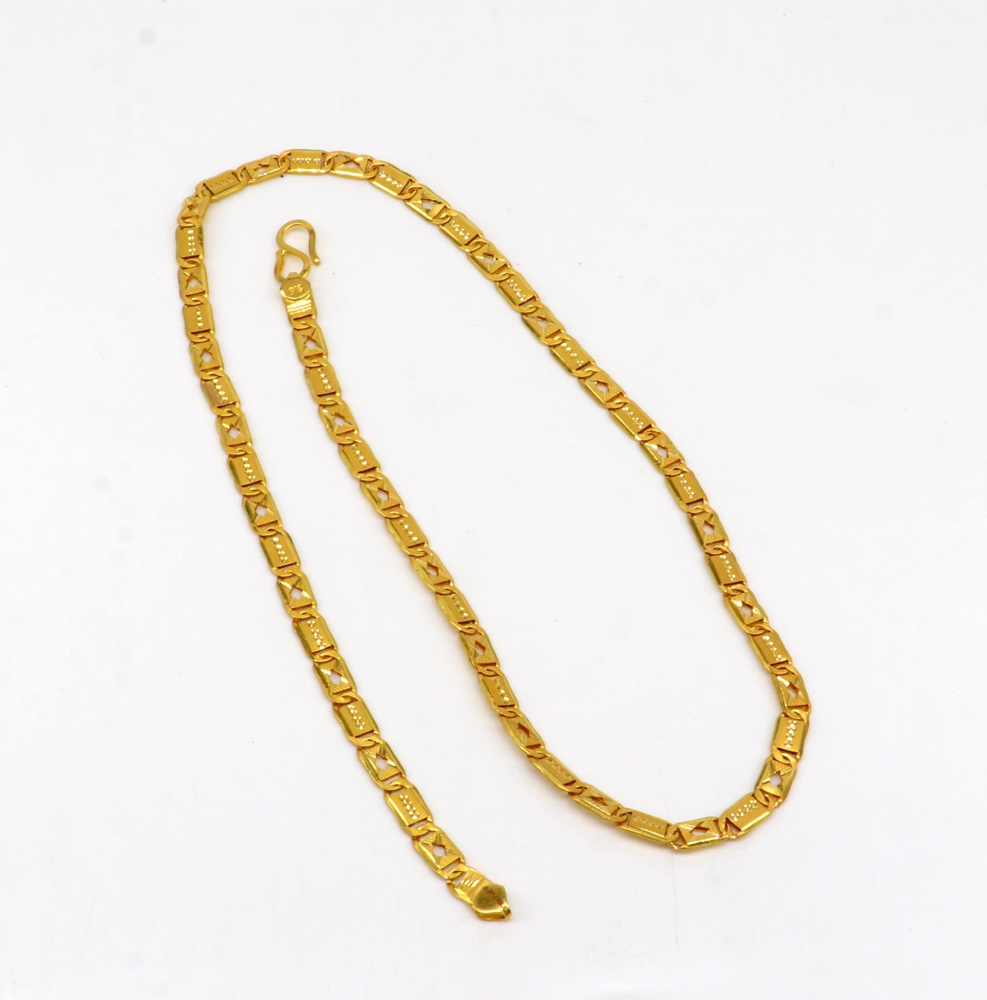 22K yellow gold Royal Nawabi Baht Chain necklace, handmade bar chain design, hallmarked 916, men's customized gifting jewelry.