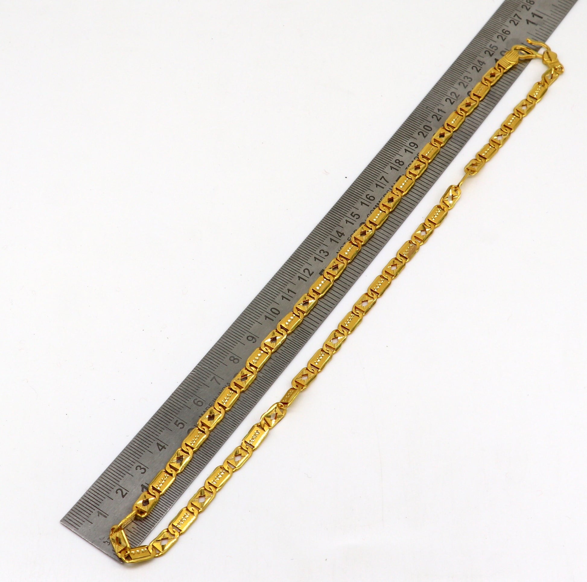 22K yellow gold royal Nawabi Baht chain necklace by TRIBAL ORNAMENTS, handmade bar design, hallmarked 916 for men’s jewelry.