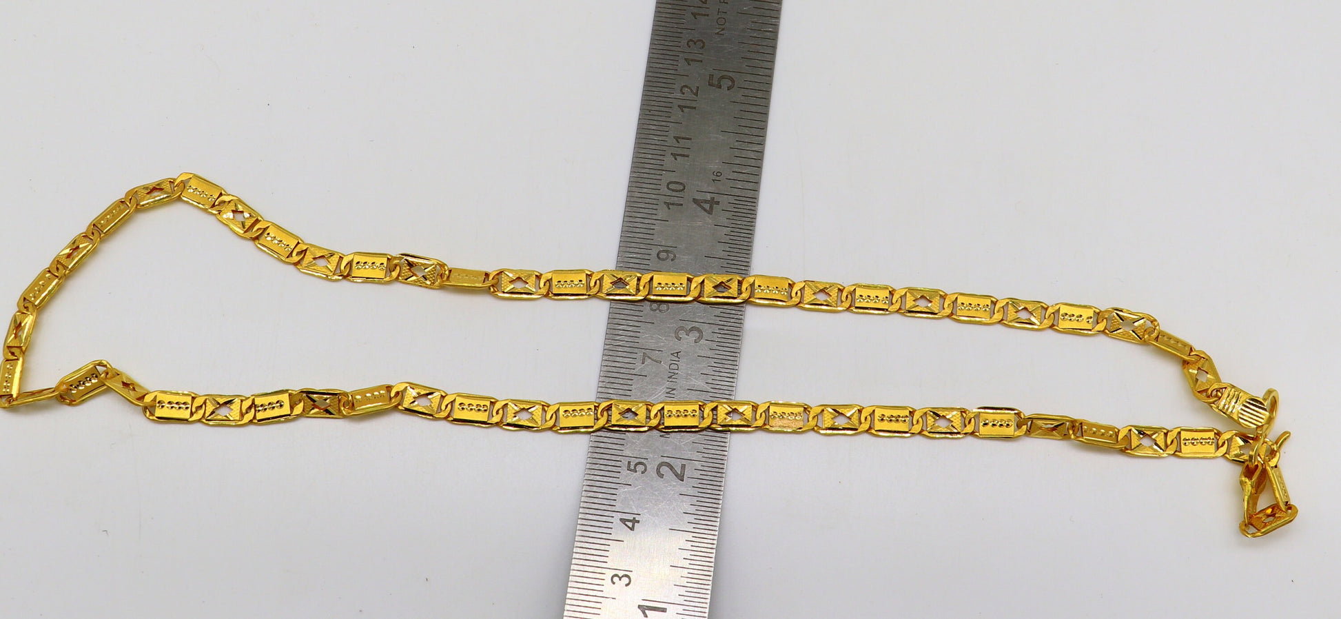 22K yellow gold Royal Nawabi Baht chain necklace, handmade bar design, hallmarked 916, men's customized gifting jewelry by Tribal Ornaments.