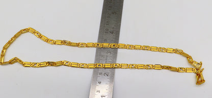 22K yellow gold Royal Nawabi Baht chain necklace, handmade bar design, hallmarked 916, men's customized gifting jewelry by Tribal Ornaments.