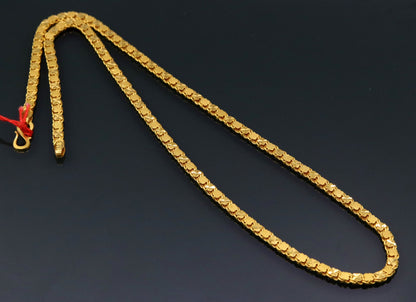 22K yellow gold handmade chain necklace with Indian design, 4mm wide, hallmarked 916, unisex jewelry by TRIBAL ORNAMENTS