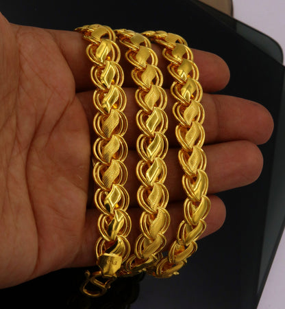 22K yellow solid gold handmade lotus chain necklace, unisex heavy royal gold chain, 18-26 inches, crafted by TRIBAL ORNAMENTS.