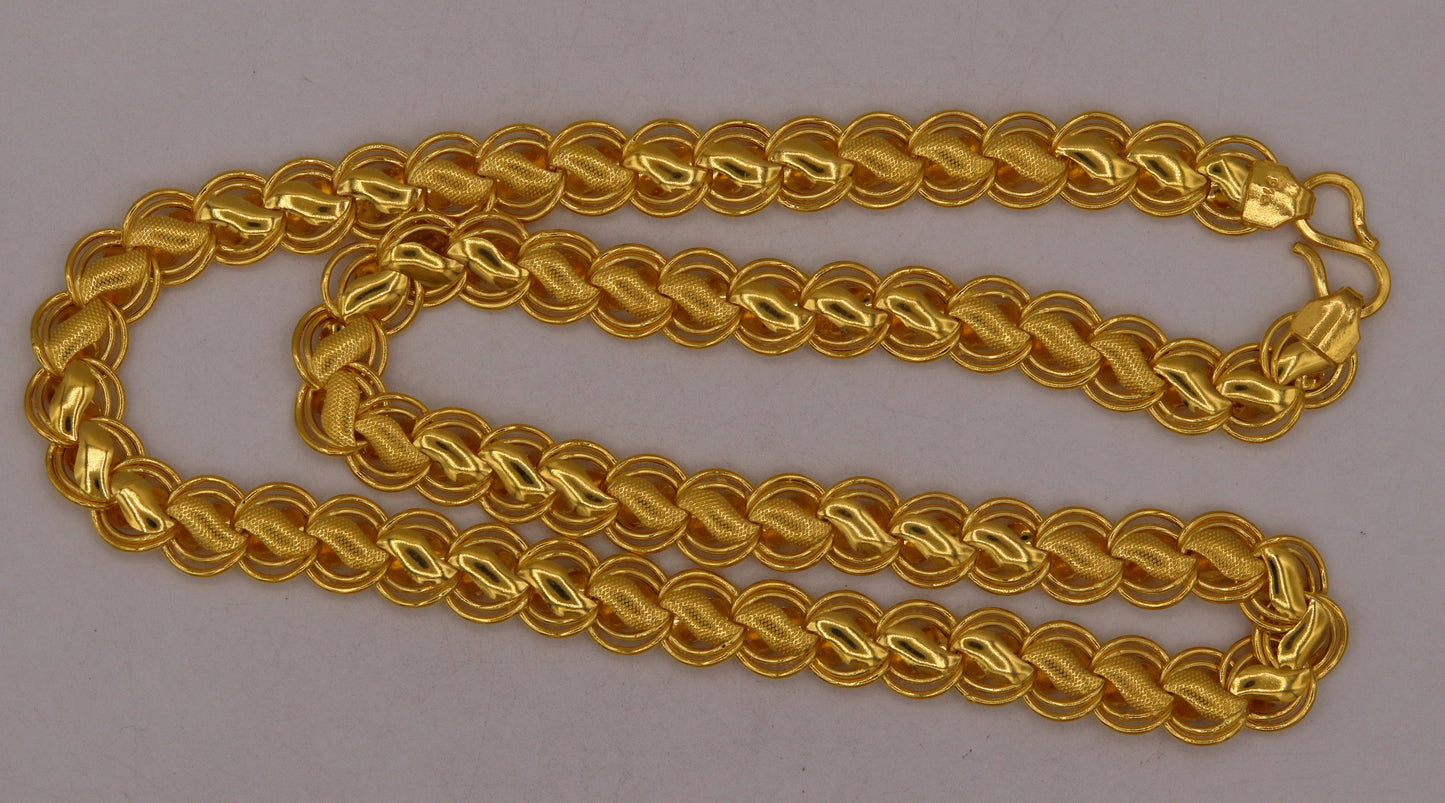 22K yellow solid gold handmade lotus chain necklace, unisex heavy royal gold chain, 18-26 inches, crafted by TRIBAL ORNAMENTS.