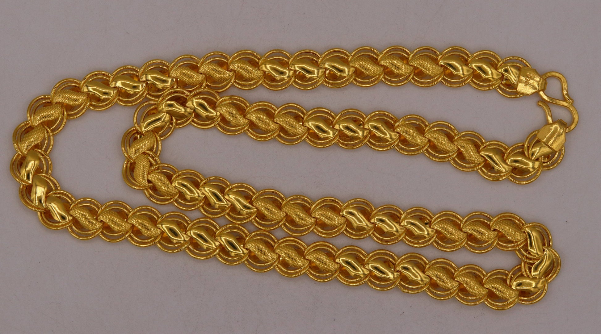 22K yellow solid gold handmade lotus chain necklace, unisex heavy royal gold chain, 18-26 inches, crafted by TRIBAL ORNAMENTS.