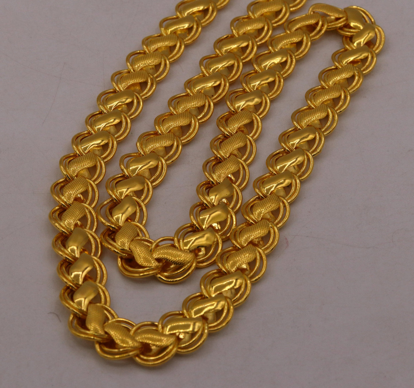 22K yellow solid gold handmade lotus chain necklace, unisex, 18-26 inches, heavy royal gold chain by TRIBAL ORNAMENTS.