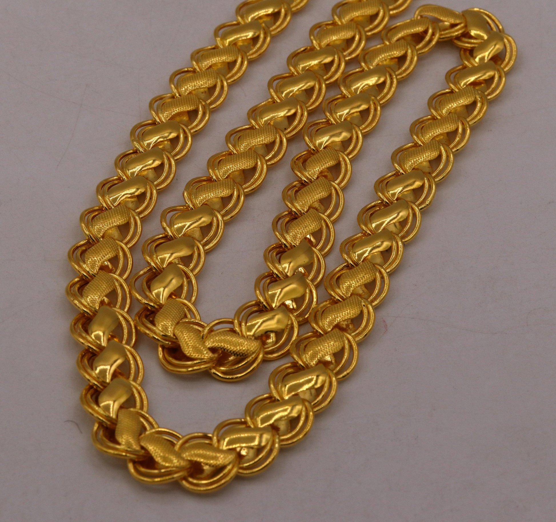 22K yellow solid gold handmade lotus chain necklace, unisex, 18-26 inches, heavy royal gold chain by TRIBAL ORNAMENTS.