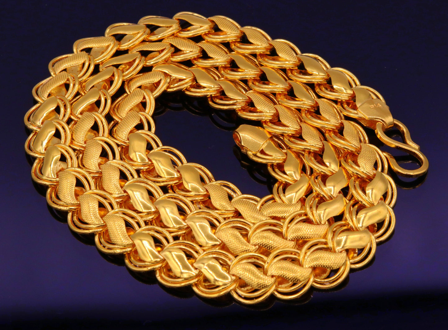 22K yellow solid gold handmade lotus chain necklace, unisex, 18-26 inches, heavy royal gold chain by TRIBAL ORNAMENTS.