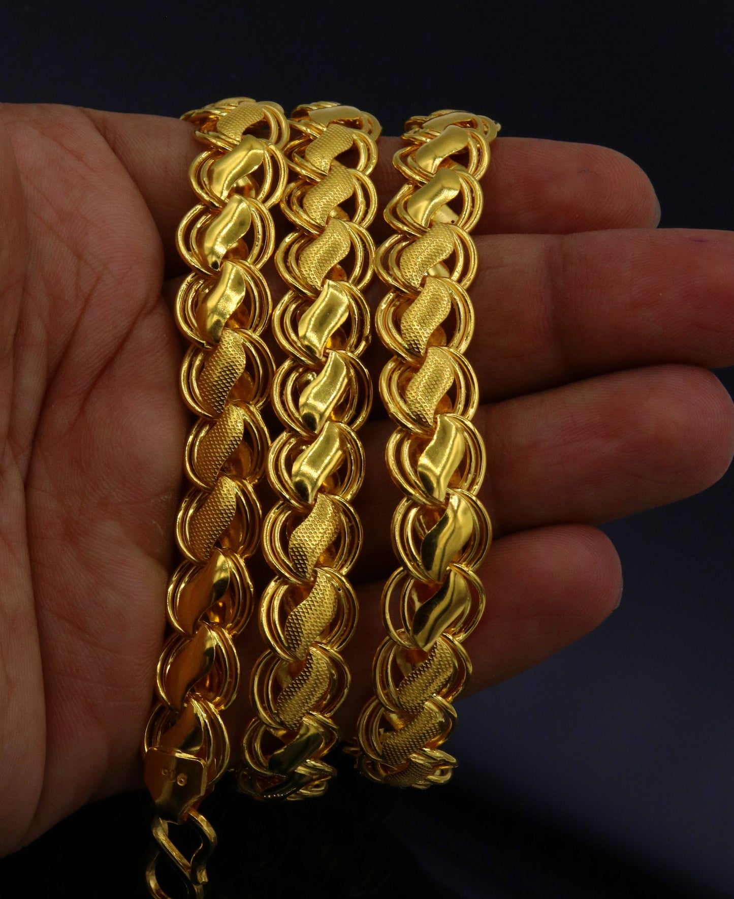22K yellow solid gold handmade lotus chain necklace, unisex, 18-26 inches, heavy royal gold chain by TRIBAL ORNAMENTS.
