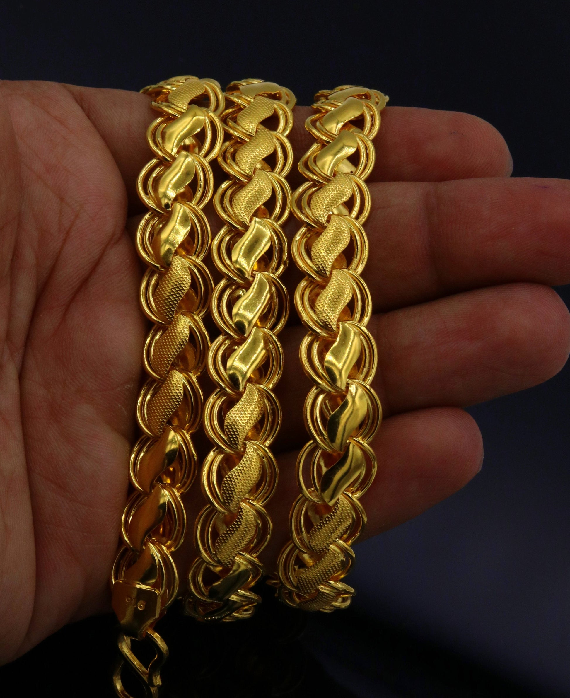 22K yellow solid gold handmade lotus chain necklace, unisex, 18-26 inches, heavy royal gold chain by TRIBAL ORNAMENTS.