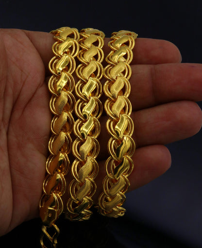 22K yellow solid gold handmade lotus chain necklace, unisex, 18-26 inches, heavy royal gold chain by TRIBAL ORNAMENTS.