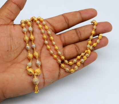 22KT yellow gold beaded chain necklace by TRIBAL ORNAMENTS with white gold rhodium accents, ideal for Indian wedding or anniversary.