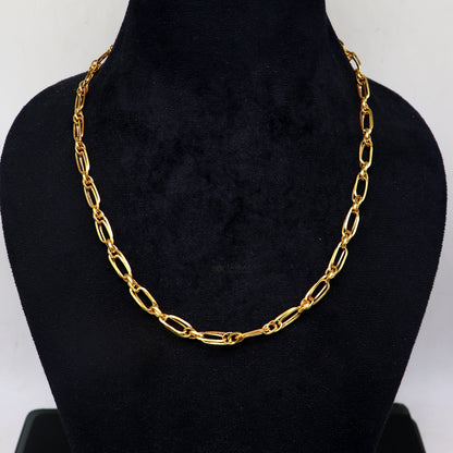 22KT yellow gold unisex Indo link chain necklace, 3.5–4mm handmade hallmarked gold jewelry with intricate link design.
