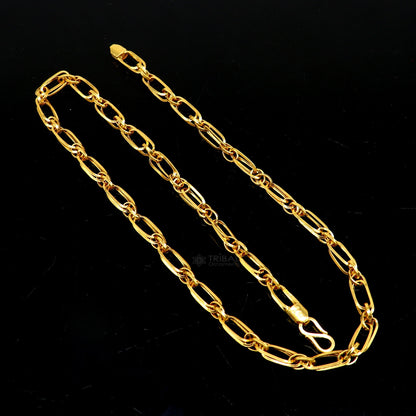 22KT yellow gold unisex Indo link chain necklace, 3.5–4mm handmade hallmarked jewelry with a fancy stylish design.