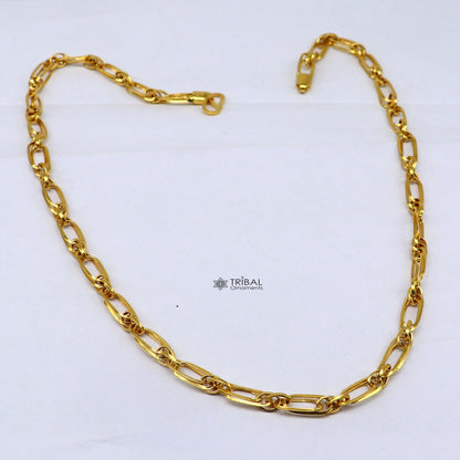 22KT yellow gold unisex Indo link chain necklace, 3.5-4mm handmade hallmarked gold jewelry, stylish and elegant accessory.